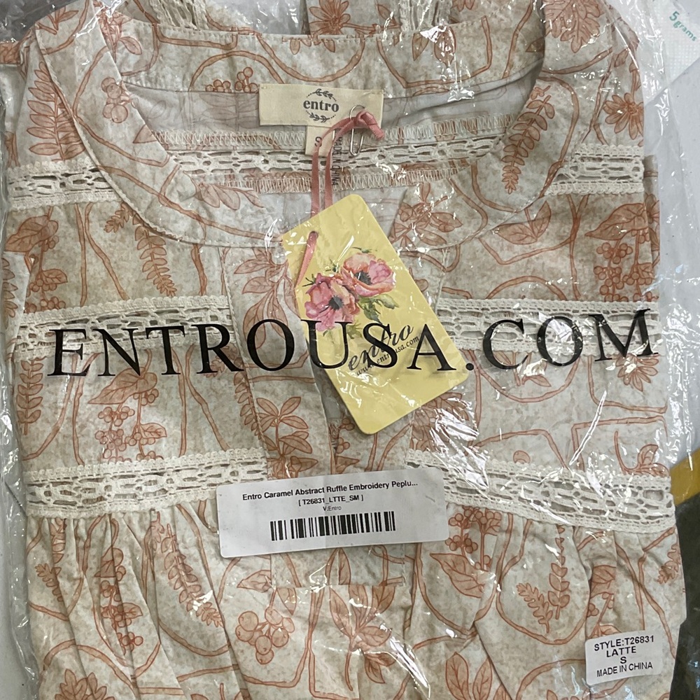 Entro Caramel Abstract Leaf Print Peplum Blouse - Picture 3 of 8